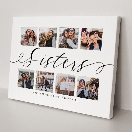 Sisters Script | Gift for Sisters Photo Collage Canvas Afdruk
