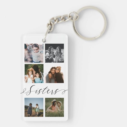 Sisters Script | Gift for Sisters Photo Collage Sleutelhanger (achterkant)
