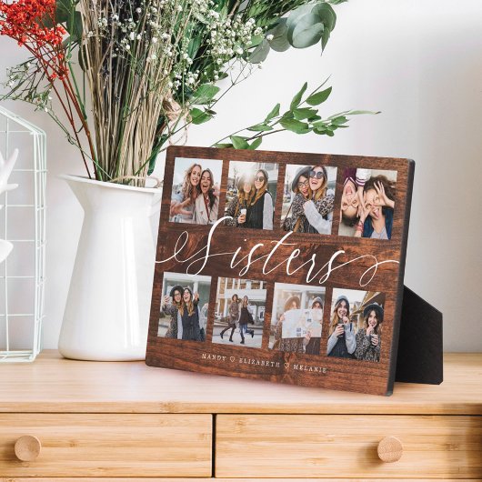 Sisters Script Gift for Sisters Photo Collage Wood Fotoplaat