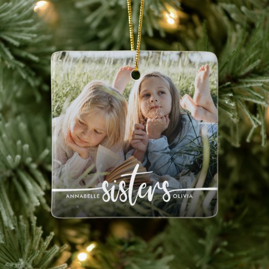Sisters Script Moderne foto Keramisch Ornament (Boom)