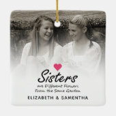 Sisters Script Quote Hot Pink Heart Foto Bewaarsak Keramisch Ornament (Achterkant)