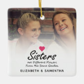 Sisters Script Quote Hot Pink Heart Foto Bewaarsak Keramisch Ornament (Voorkant)