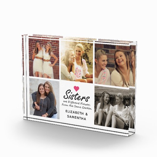 Sisters Script Quote Hot Pink Heart Fotocollage Fotoblokken (Rechts)