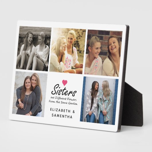 Sisters Script Quote Hot Pink Heart Fotocollage Fotoplaat (Zijkant)