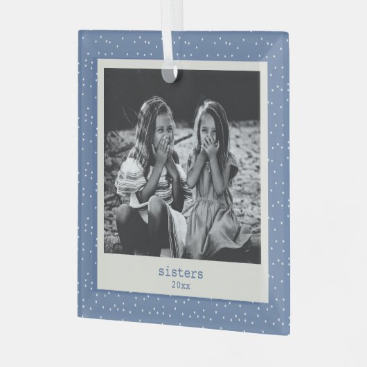 Sisters Simple Modern Blue Dots Customized Photo Glas Ornament (Voorkant links)