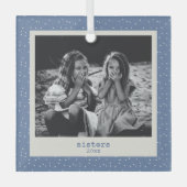 Sisters Simple Modern Blue Dots Customized Photo Glas Ornament (Voorkant)