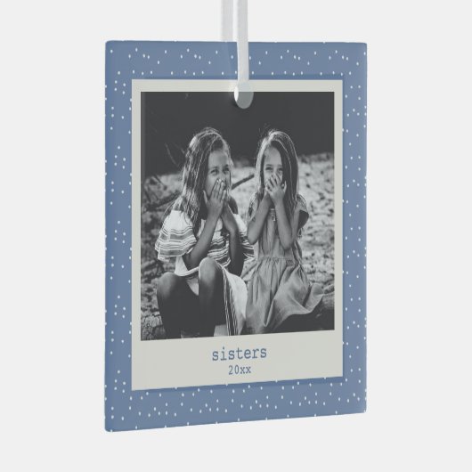 Sisters Simple Modern Blue Dots Customized Photo Glas Ornament (Voorkant Rechts)