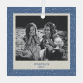 Sisters Simple Modern Blue Dots Customized Photo Glas Ornament (Achterkant)