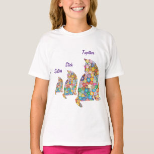 Sisters Stick Together 3 Kittens Kitty Cats Flower T-shirt