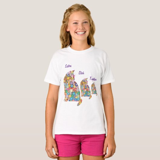 Sisters Stick Together 3 Kittens Kitty Cats Flower T-shirt (Voorkant volledig)