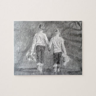 Sisters tekenen legpuzzel