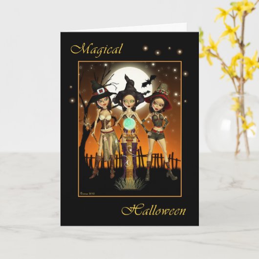Sisters Three Witch Magische Halloween Kaart (Gele Bloem)