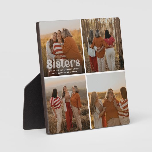 Sisters Trendy Typografie 4 Foto's Keepsake Fotoplaat (Voorkant)