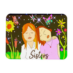 Sisters Whimsical Folk Art Hand Magneet