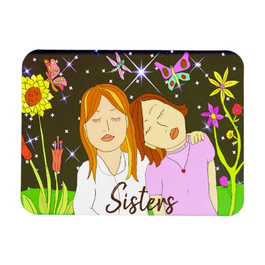 Sisters Whimsical Folk Art Hand Magneet (Horizontaal)