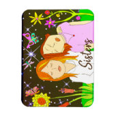 Sisters Whimsical Folk Art Hand Magneet (Verticaal)