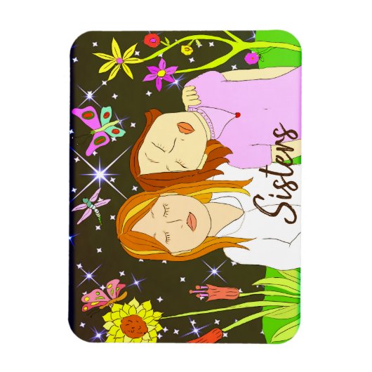 Sisters Whimsical Folk Art Hand Magneet (Verticaal)
