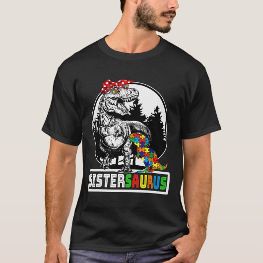 Sistersaurus T Rex Dinosaur Sister Saurus Autisme T-shirt (Voorkant)