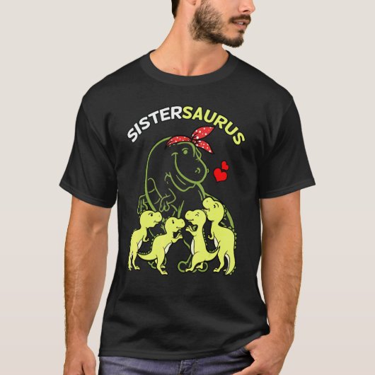Sistersaurus Zus 4 Kinder Dinosaurus Zusters Dag T-shirt (Voorkant)