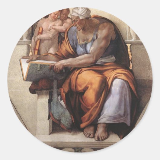 Sistine Chapel Ceiling: Cumaean Sibyl Michelangelo Ronde Sticker (Voorkant)