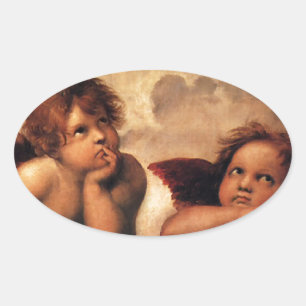 Sistine Madonna 2 Angels door Raphael Ovale Sticker