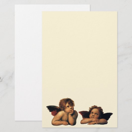 Sistine Madonna, Angels detail van Raphael Sanzio Briefpapier (Voorkant / Achterkant)