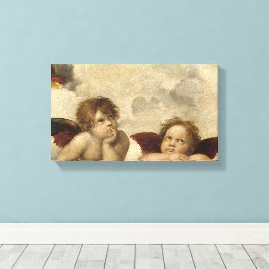 Sistine Madonna Angels door Raphael Canvas Afdruk (Insitu (Houten vloer))