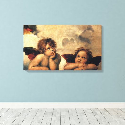 Sistine Madonna Angels door Raphael Sanzio Canvas Afdruk (Insitu (Houten vloer))