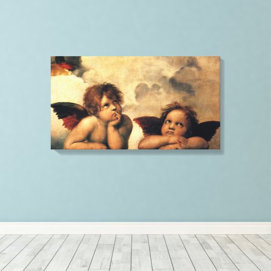 Sistine Madonna Angels door Raphael Sanzio Canvas Afdruk (Insitu (Houten vloer))
