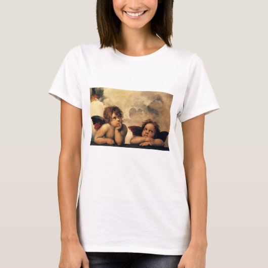 Sistine Madonna Angels door Raphael Sanzio T-shirt (Voorkant)