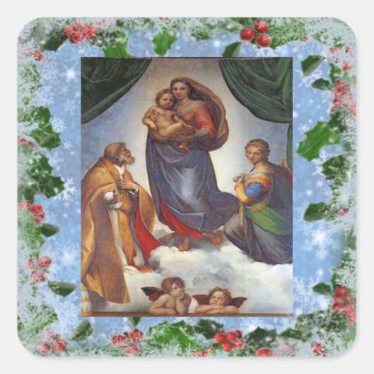Sistine Madonna Kerst sticker (Voorkant)