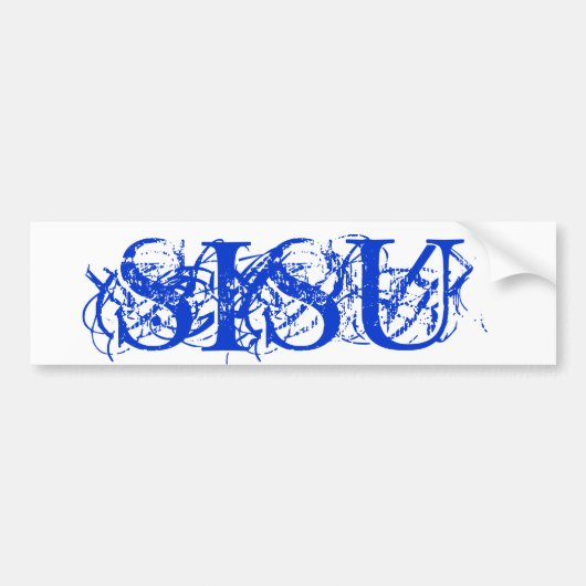 SISU Abstracte Blauwe Tekst op Witte Bumpersticker (Voorkant)