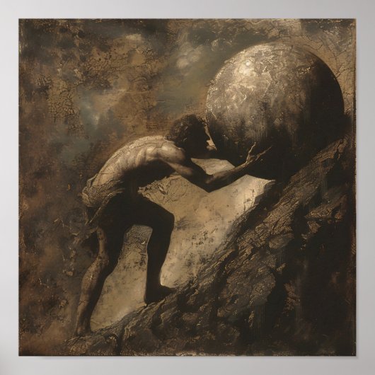 Sisyphus en zijn rotsblok poster (Voorkant)