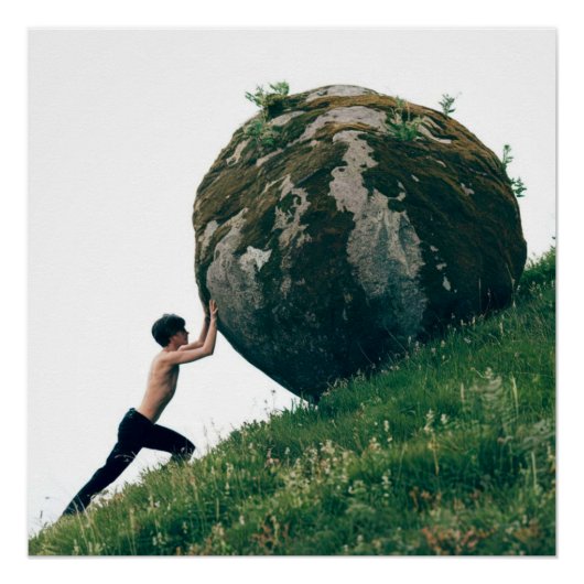 Sisyphus Rolling Boulder Up Hill Poster Wall Art (Voorkant)