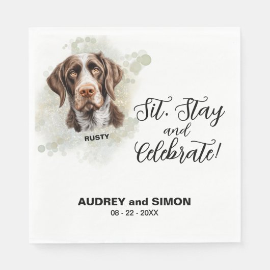 Sit, Stay & Celebrate German Wirehaired Pointer Servet (Voorkant)