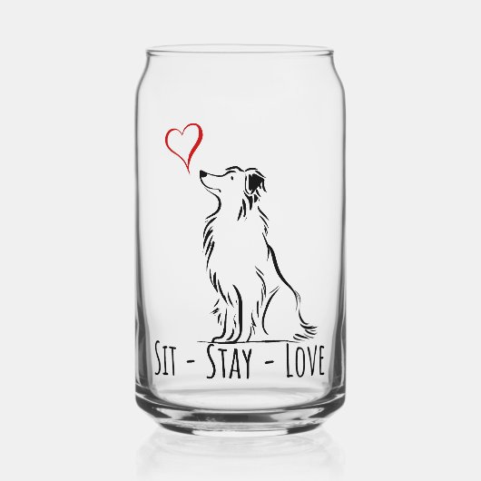 Sit-Stay-Love Border Collie Blikvorm Glas (Voorkant)