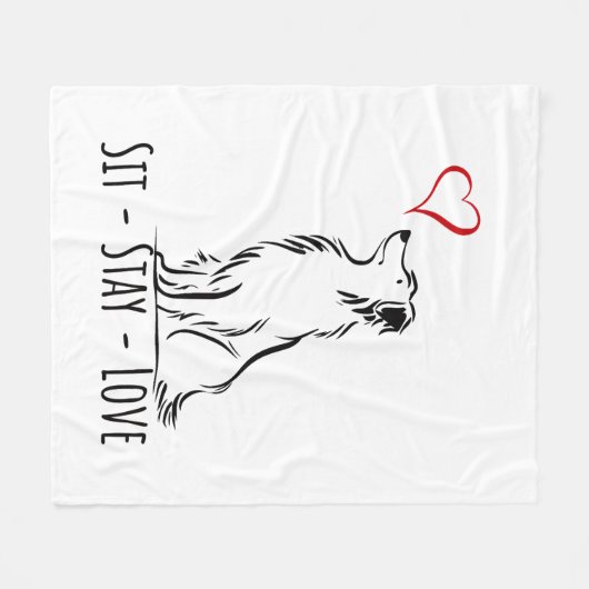 Sit-Stay-Love Border Collie Fleece Deken (Voorkant (Horizontaal))