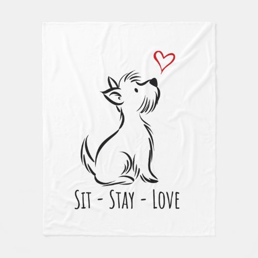 Sit-Stay-Love Westie Fleece Deken (Voorkant)