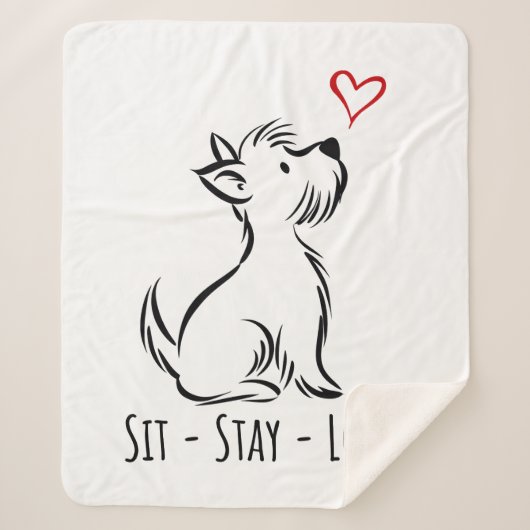 Sit-Stay-Love Westie Sherpa Deken (Voorkant)