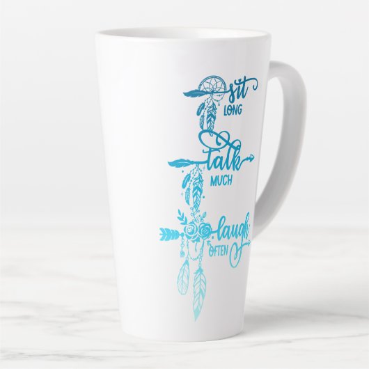 Sit, Talk, Laugh, Blue Ombre Boho Latte Mug Latte Mok (Rechterhoek)