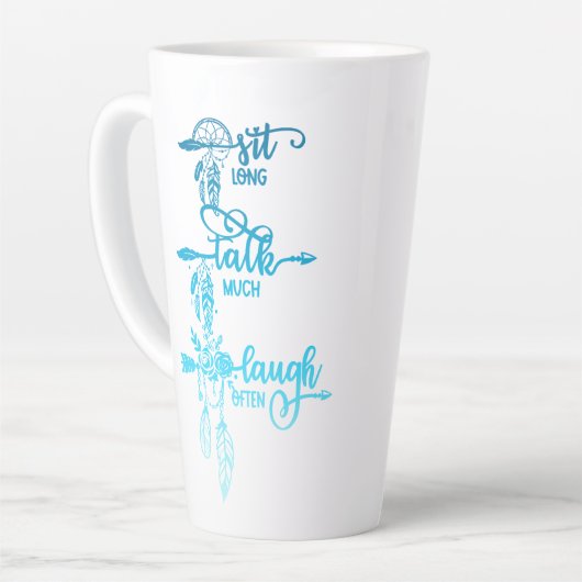 Sit, Talk, Laugh, Blue Ombre Boho Latte Mug Latte Mok (Linkerhoek)
