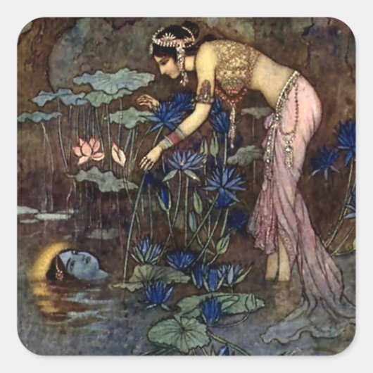 "Sita Finds Rama" van Warwick Goble Vierkante Sticker (Voorkant)