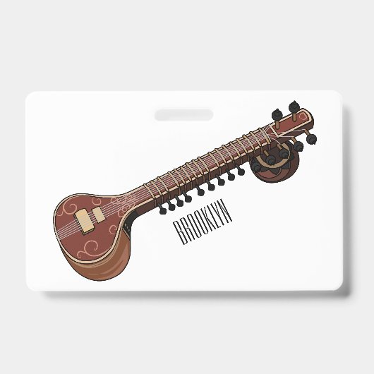 Sitar cartoon illustratie badge (Voorzijde)