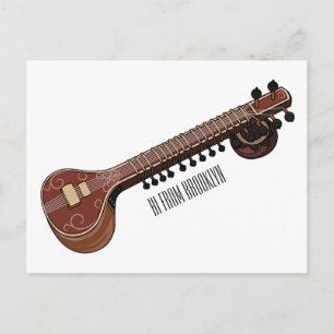 Sitar cartoon illustratie briefkaart