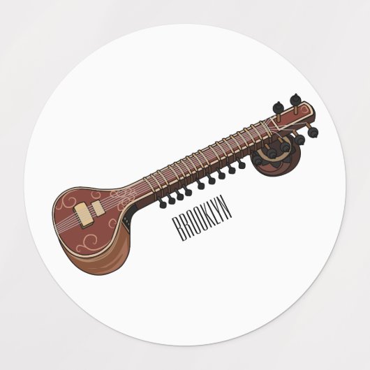 Sitar cartoon illustratie labels (Design 2)