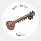 Sitar cartoon illustratie ronde sticker (Voorkant)
