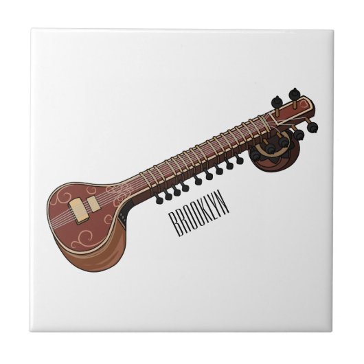 Sitar cartoon illustratie tegeltje (Voorkant)