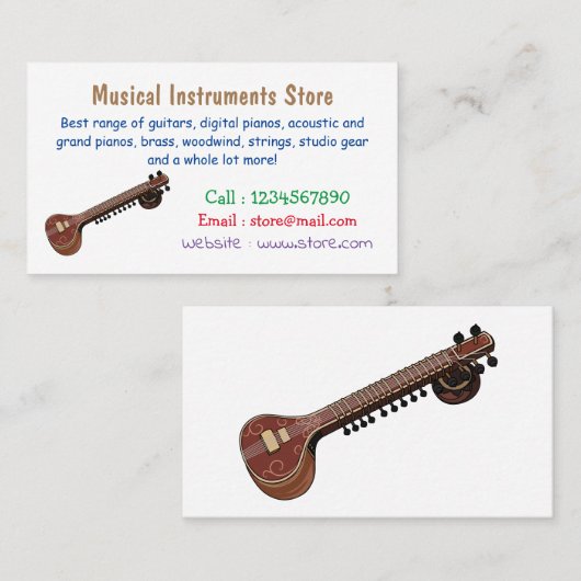 Sitar cartoon illustratie visitekaartje (Voorkant / Achterkant)