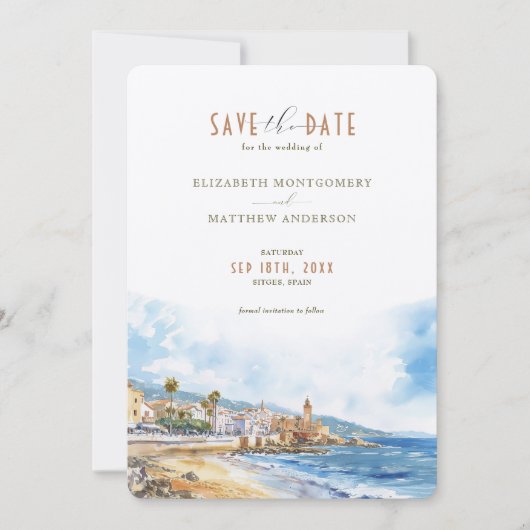 Sitges Beach Spanje Reizen Save-the-Date Kaart (Voorkant)