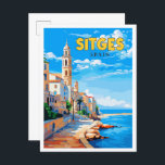 Sitges Spanje vintage reisillustratie Briefkaart<br><div class="desc">Sitges Spanje vintage reisplaats illustratie</div>